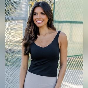 Pink Lily | MILES AHEAD BLACK V-NECK TANK BRA TOP